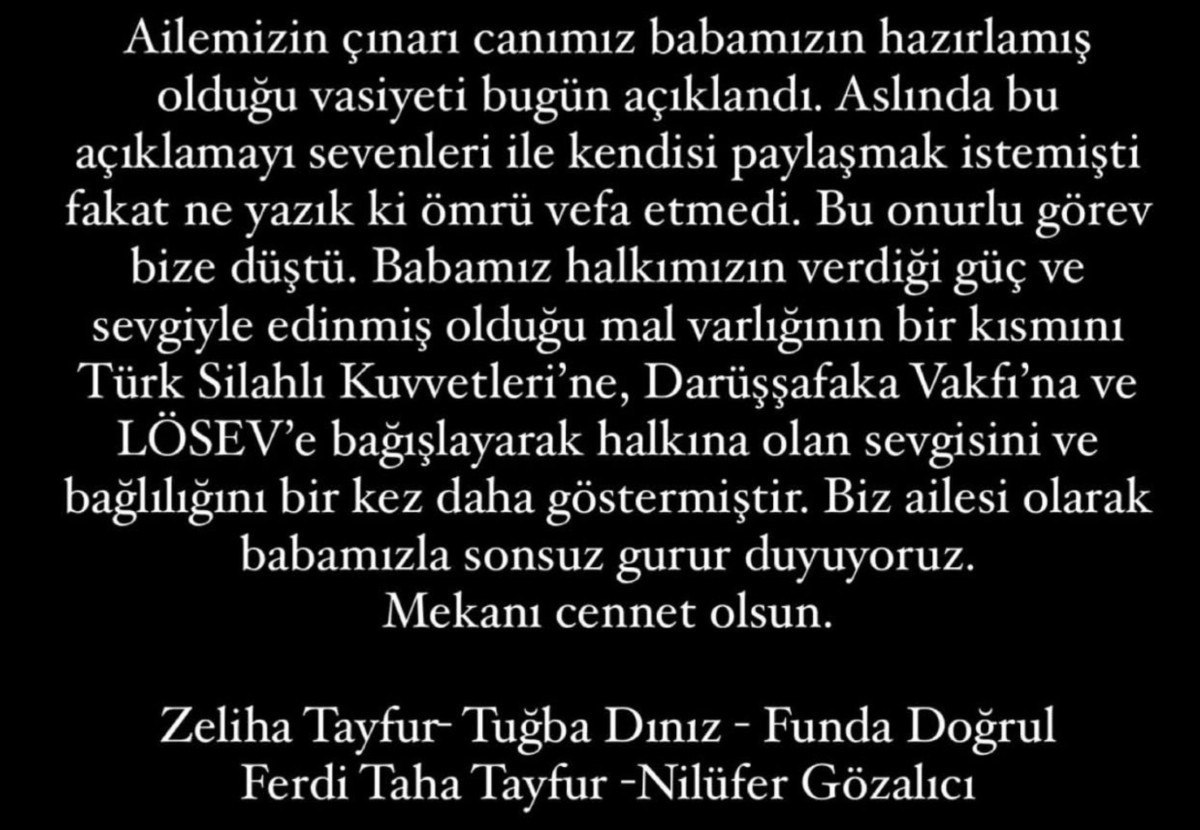 ferdi tayfurun vasiyeti ortaya cikti mal varliginin bir kismini bagisladi 2 qmki44Ju
