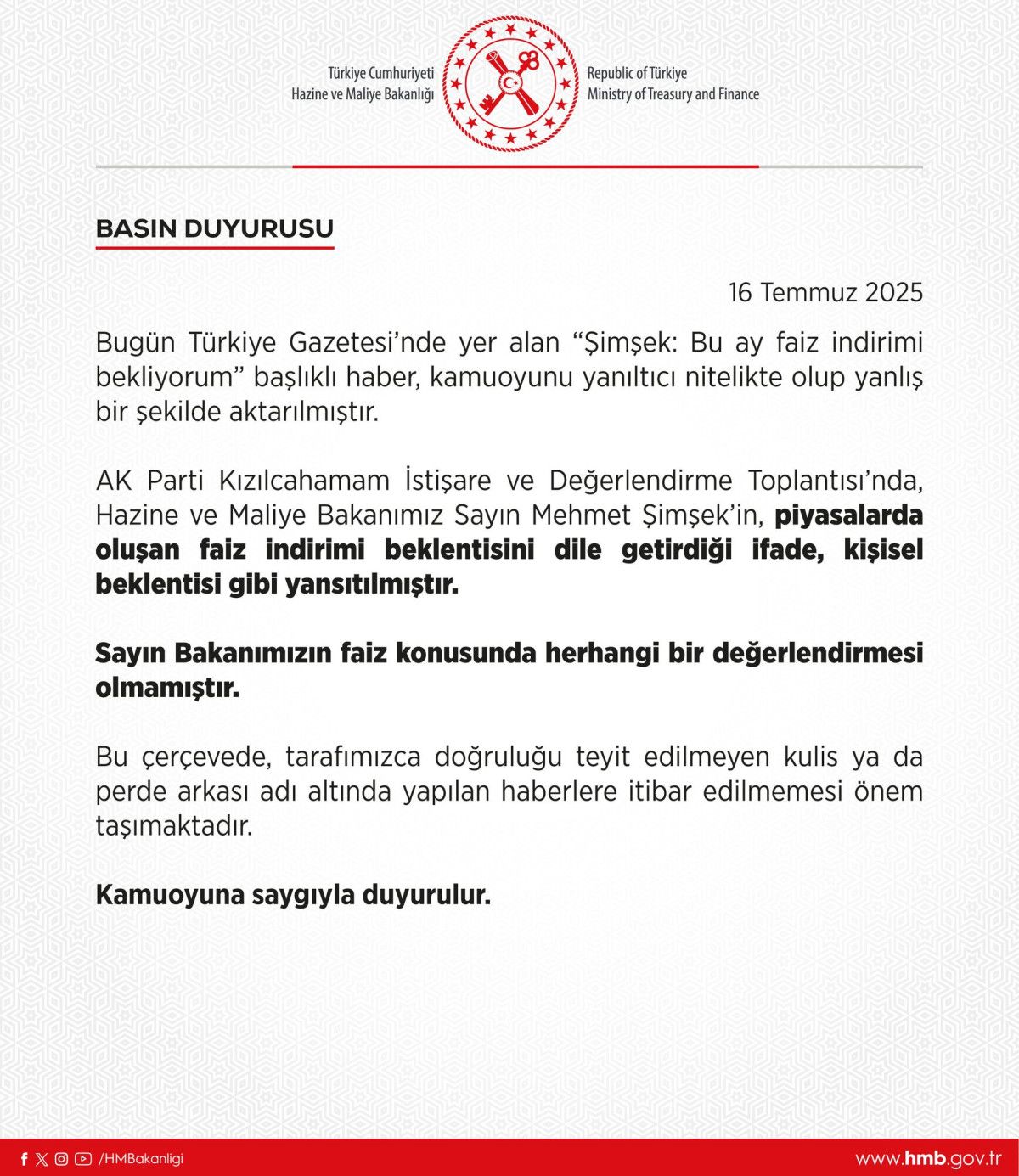 maliyeden faiz haberlerine tepki 1