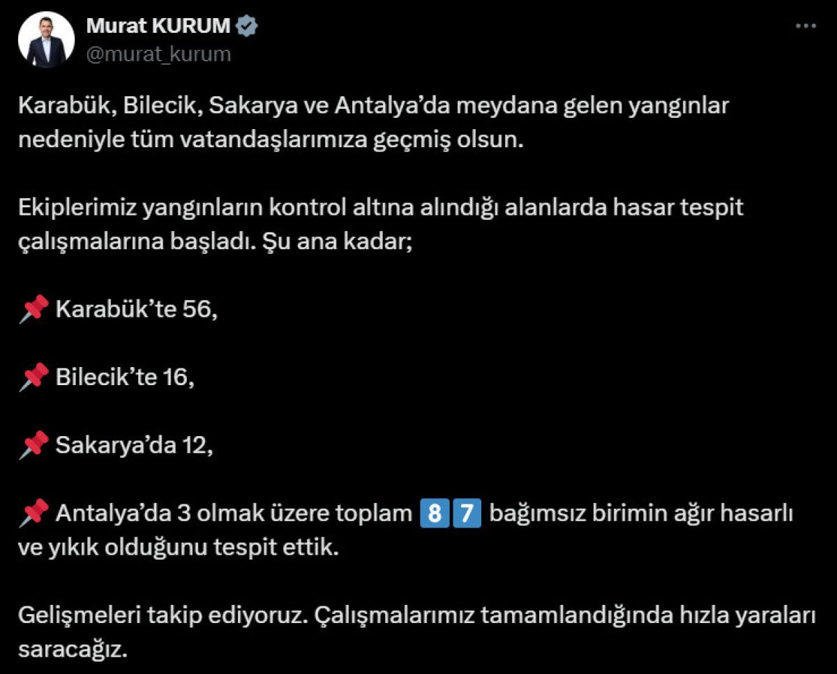 murat kurum orman yanginlarinda 87 bagimsiz birimde agir hasar tespit edildi 0 FrWYytcT