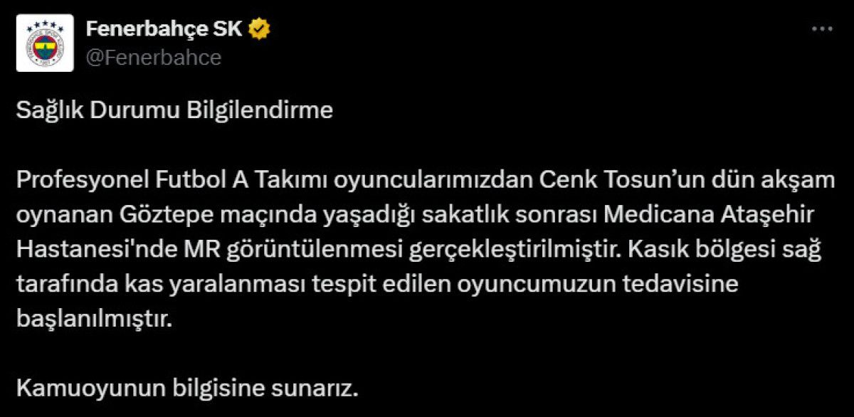 fenerbahce cenk tosunun sakatlandigini acikladi 1 tLcZqgQv