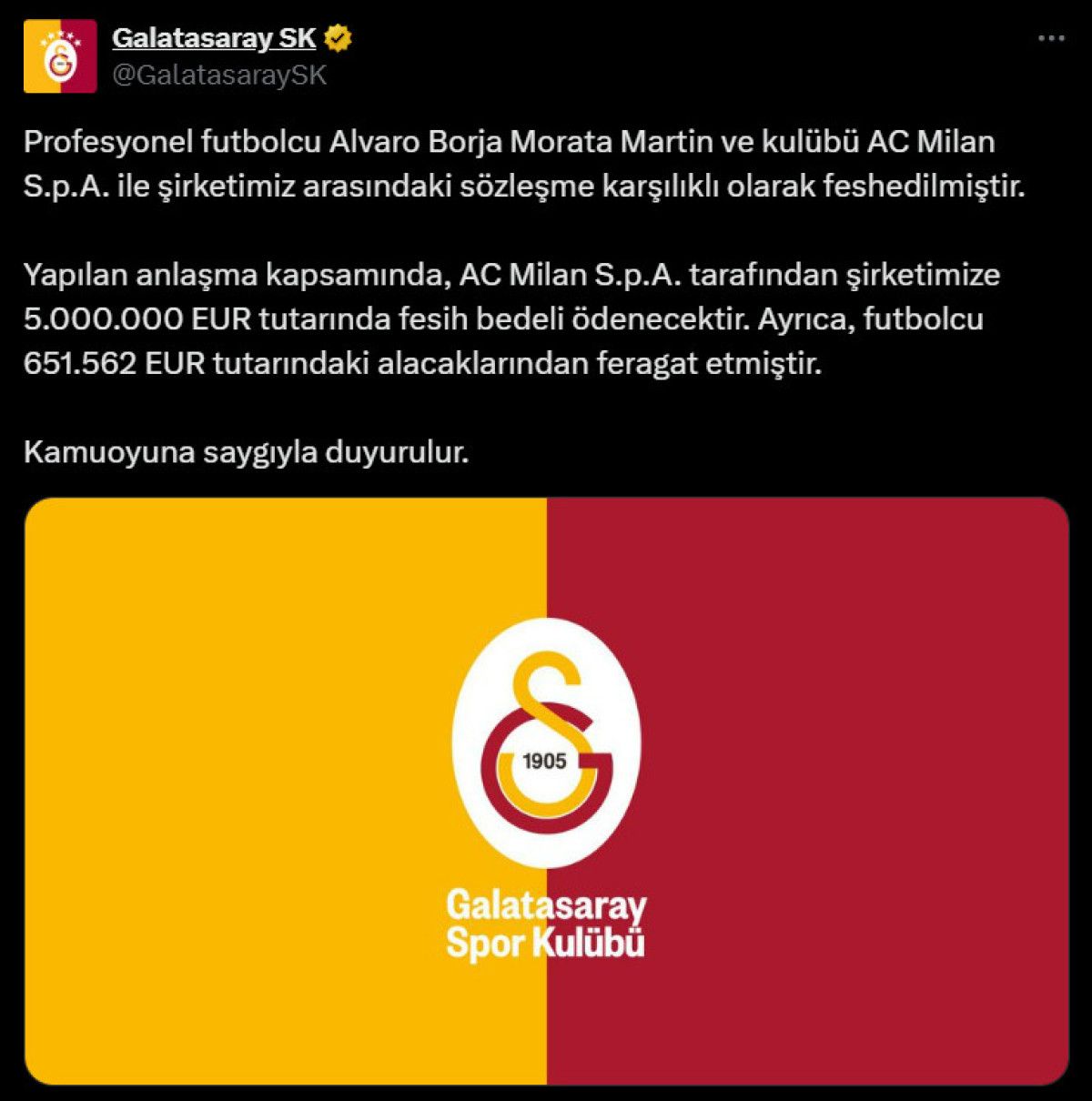 galatasaray sozlesmesi feshedilen moratadan 5 milyon euro kazandi 0