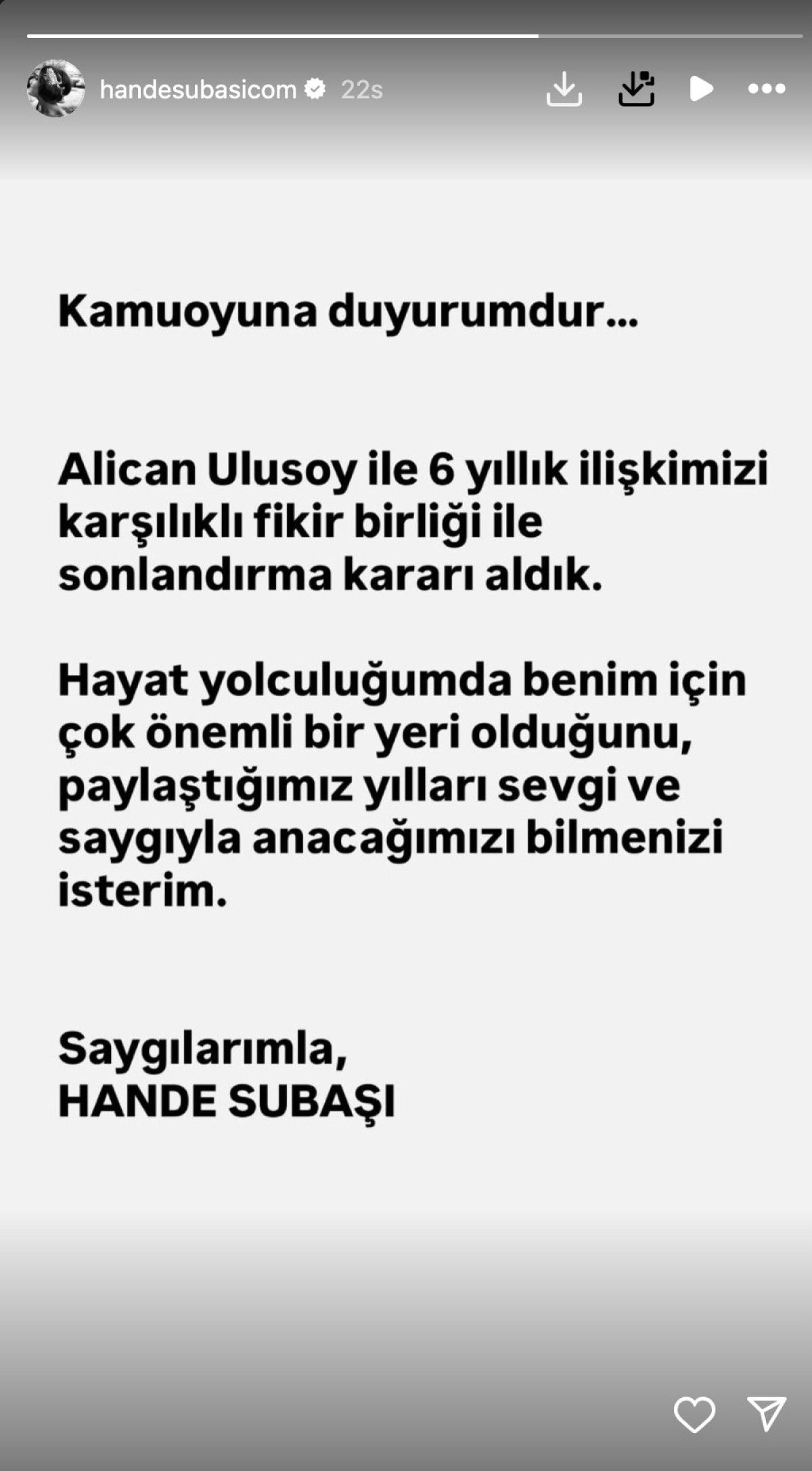 ouncu hande subasi 6 yillik iliskisini sonlandirdi instagramdan duygusal veda 0 IPI4FaNX