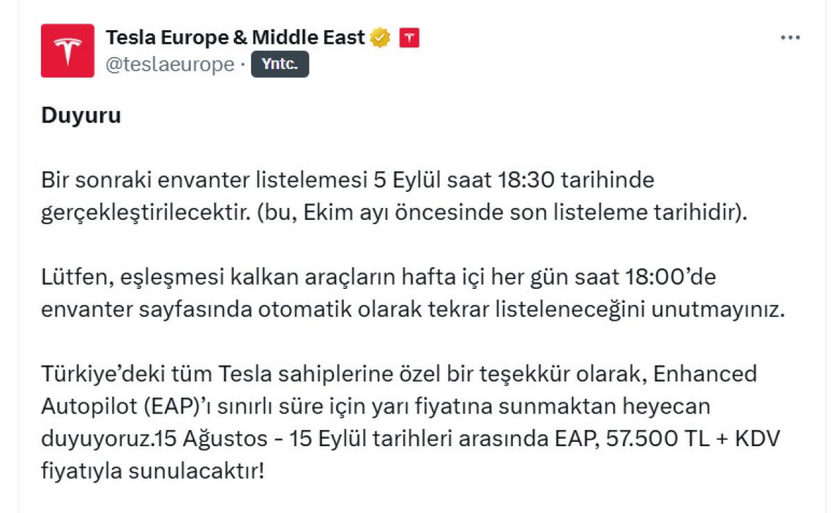 Tesla'dan Türkiye'ye özel indirim: Yarı fiyatına satılacak 1 tesladan turkiyeye ozel indirim yari fiyatina satilacak 0 D1TKgjaz