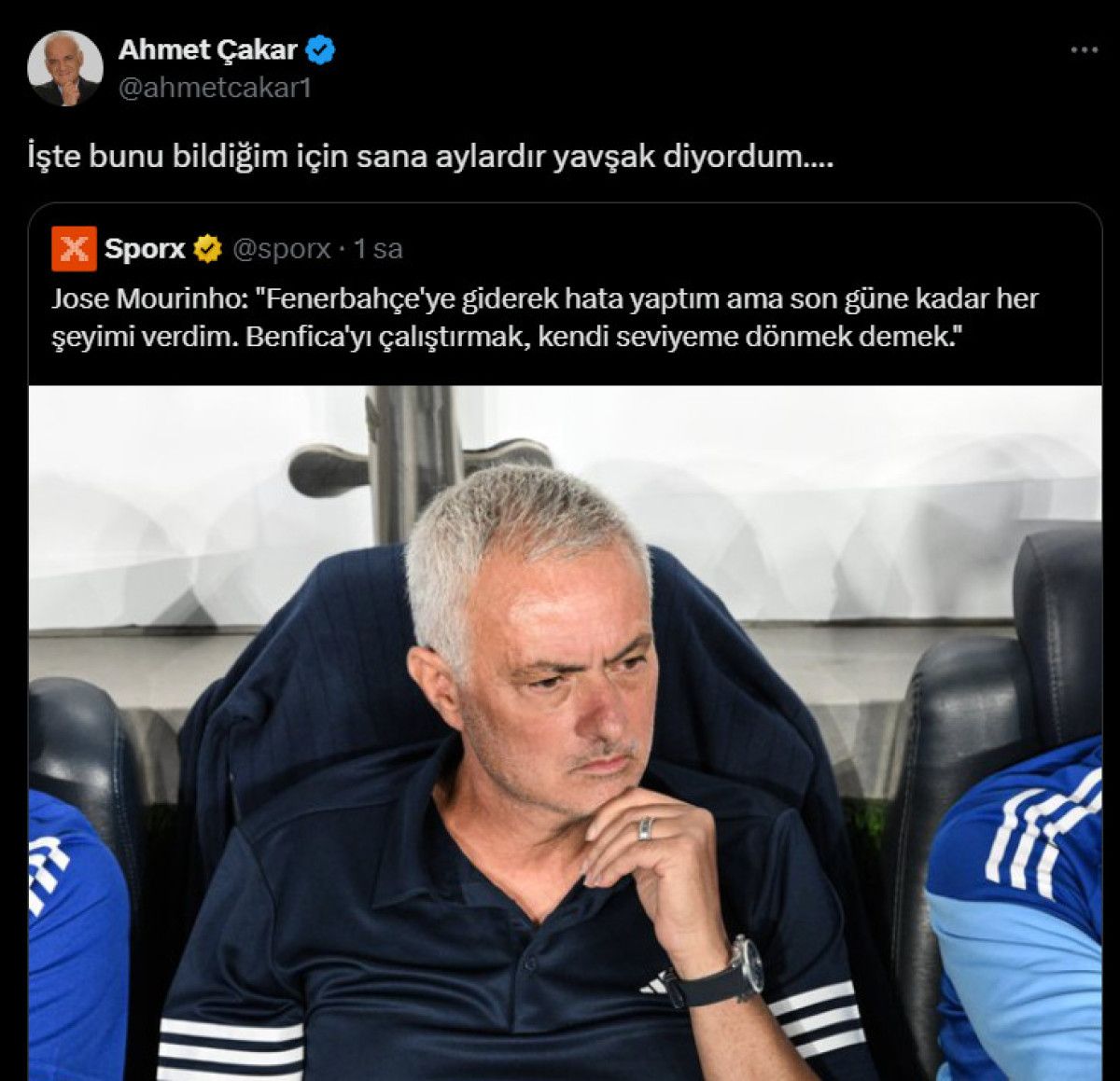 ahmet cakardan olay yaratan mourinho paylasimi sosyal medyayi salladi 1 IPwEtGDT